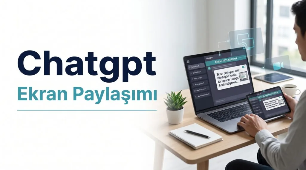 ChatGPT mobil uygulamasında Advanced Voice kullanırken telefon ekranını paylaşma ve ekrandaki uygulama için yapay zekâ yardımı alma sürecini gösteren kapak görseli.