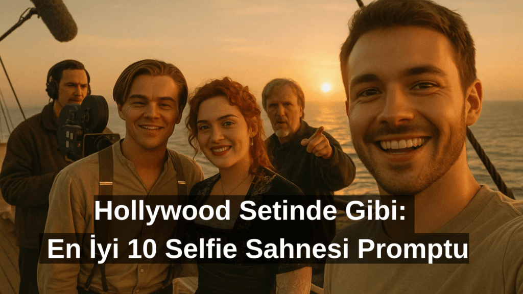 Hollywood Setinde Gibi Yapay Zeka Selfie Sahnesi Promptu