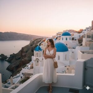 Santorini Seyahat Fotoğrafı Nano Banana