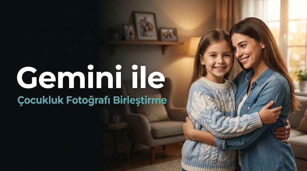 Yapay zeka ile çocukluk ve güncel fotoğrafları aynı karede birleştirme ve nostaljik fotoğraf oluşturma yöntemi.