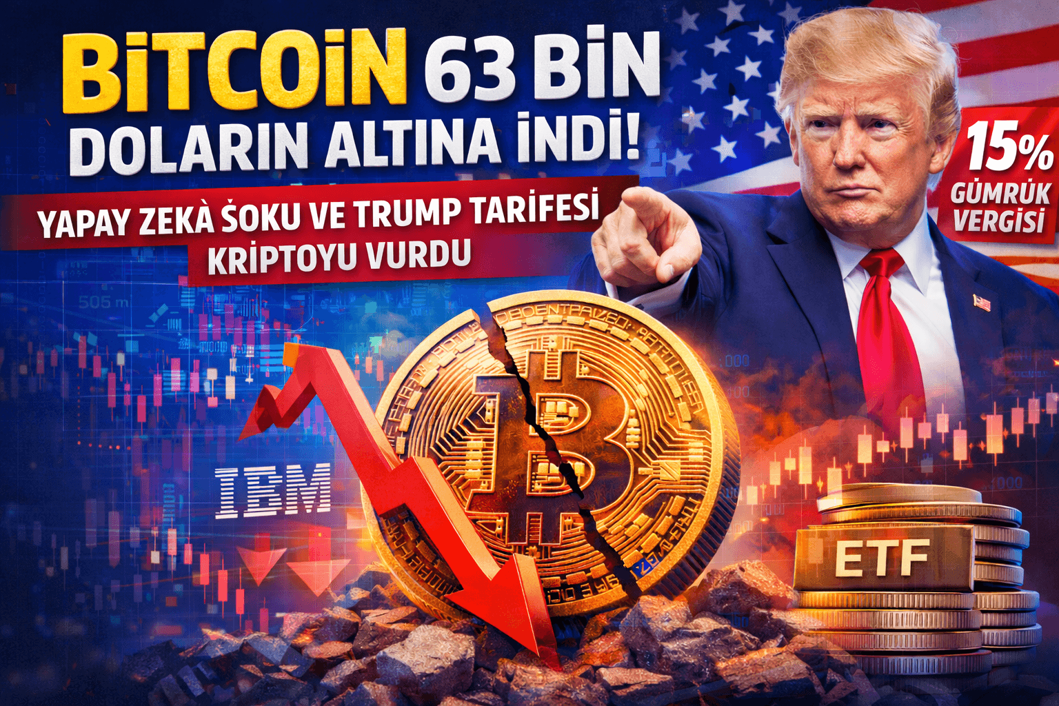 Bitcoin 63 Bin Doların Altına İndi: Yapay Zekâ Şoku ve Trump Tarifesi Kriptoyu Vurdu