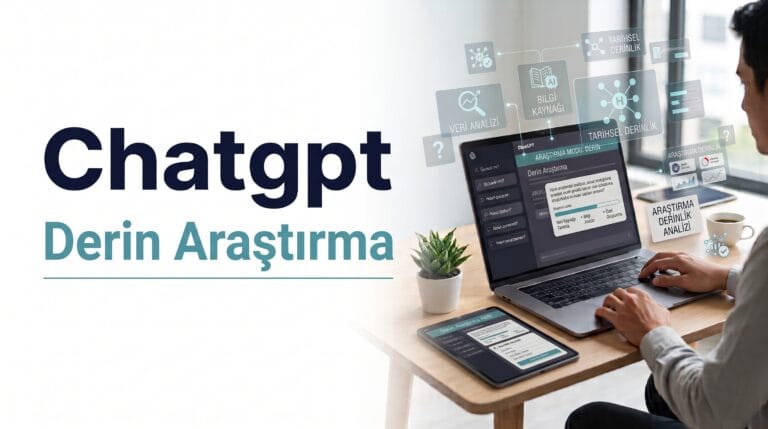 ChatGPT Derin Araştırma arayüzünde kaynaklar, araştırma planı ve tam ekran rapor görüntüleme deneyimini temsil eden kapak görseli