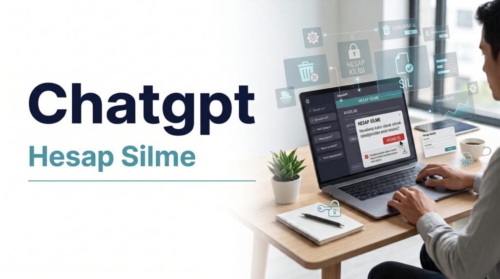 ChatGPT hesap silme ekranını ve kalıcı hesap kapatma sürecini anlatan görsel
