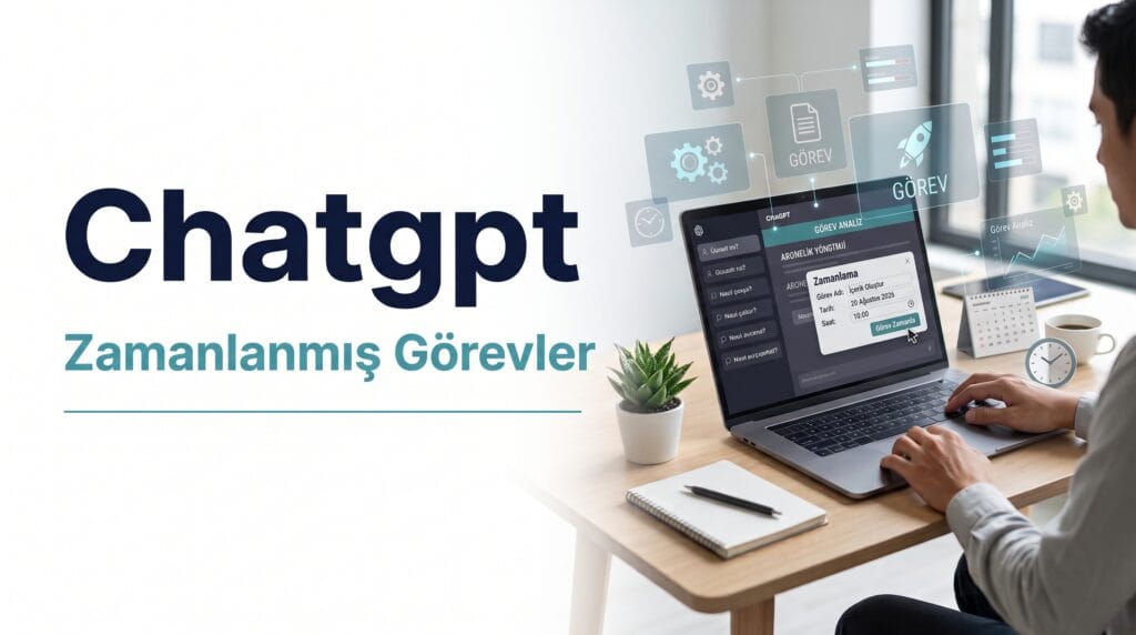 ChatGPT’de hatırlatıcı, günlük özet, haftalık görev ve bildirim ayarlamayı gösteren zamanlanmış görevler kapak görseli.