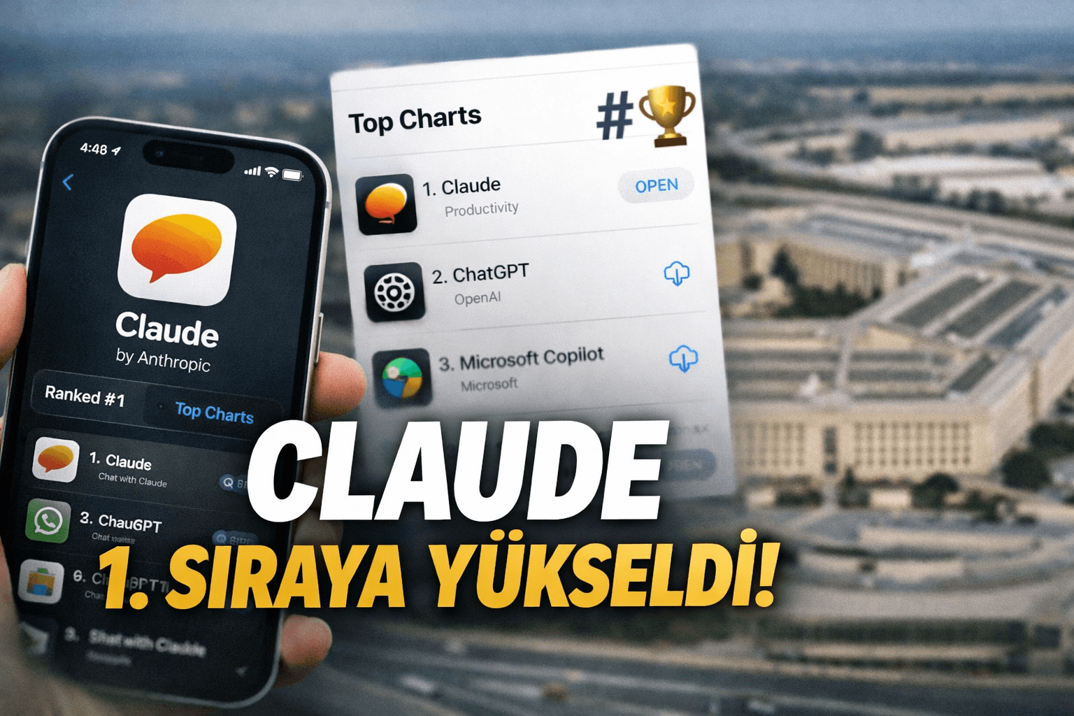 Claude 1. Sıraya Yükseldi: Pentagon Anlaşması Sonrası AI Pazarında Denge Değişiyor