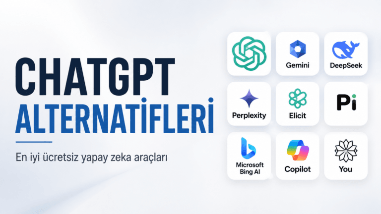 ChatGPT alternatifleri, ChatGPT, Gemini, DeepSeek, Perplexity, Copilot gibi yapay zeka araçlarının logolarını gösteriyor
