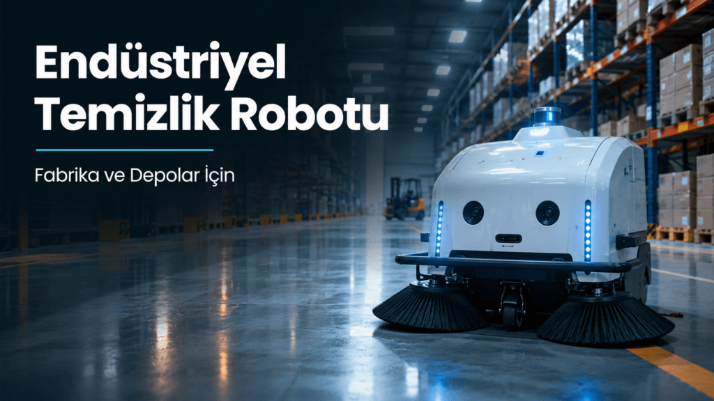Fabrika ve depoda çalışan endüstriyel temizlik robotu