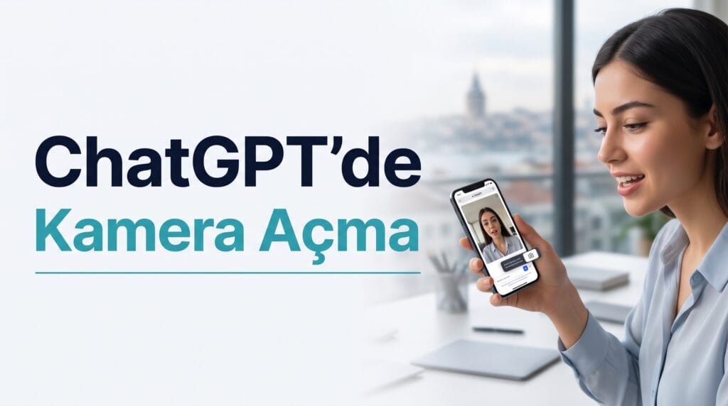 Bir kadının telefon kamerasıyla ChatGPT uygulamasında görüntü paylaştığını gösteren, ekranda canlı kamera önizlemesi bulunan fotoğraf