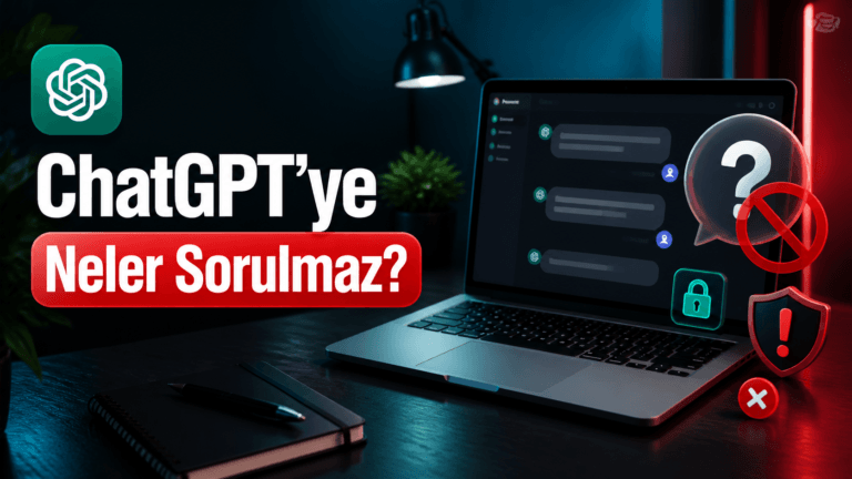 ChatGPT'ye neler sorulmaz, laptop ekranında yasak simgesi ve kilit ikonu gösteriyor