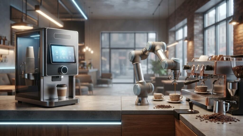 Robot kahve makinesi ve robot kollu barista karşılaştırması