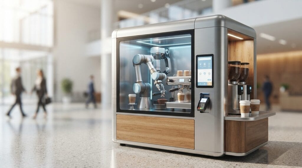 Robotik kahve kiosku AVM ve ofis ortamında