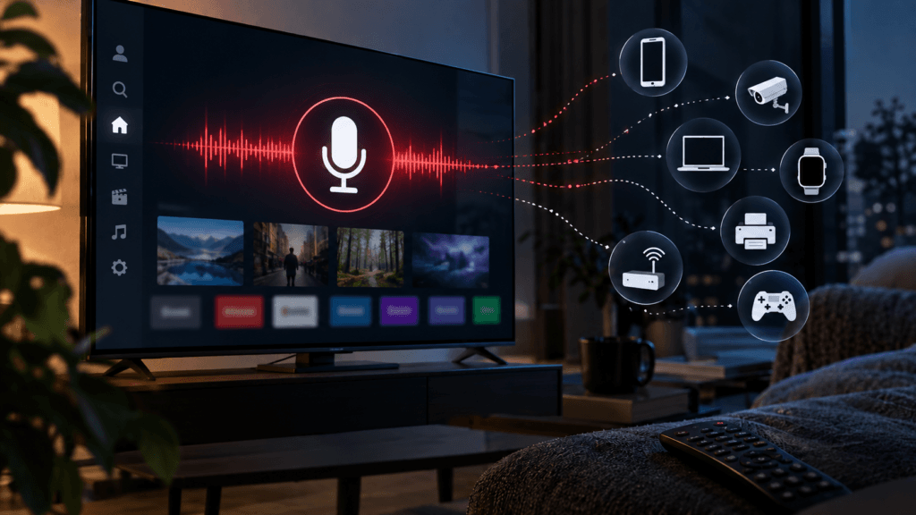 LG TV dinliyor mu haberi kapak gorseli, karanlik odada bekleme modunda televizyon