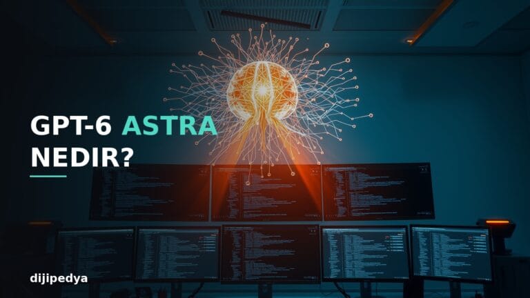 GPT-6 Astra nedir kapak gorseli, gelismis yapay zeka modelini temsil eden isikli sinir agi ve kod ekranlari