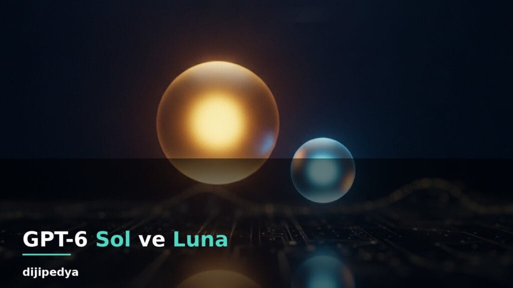 GPT-6 Sol ve Luna haberi kapak gorseli, iki farkli boyutta parlak kure