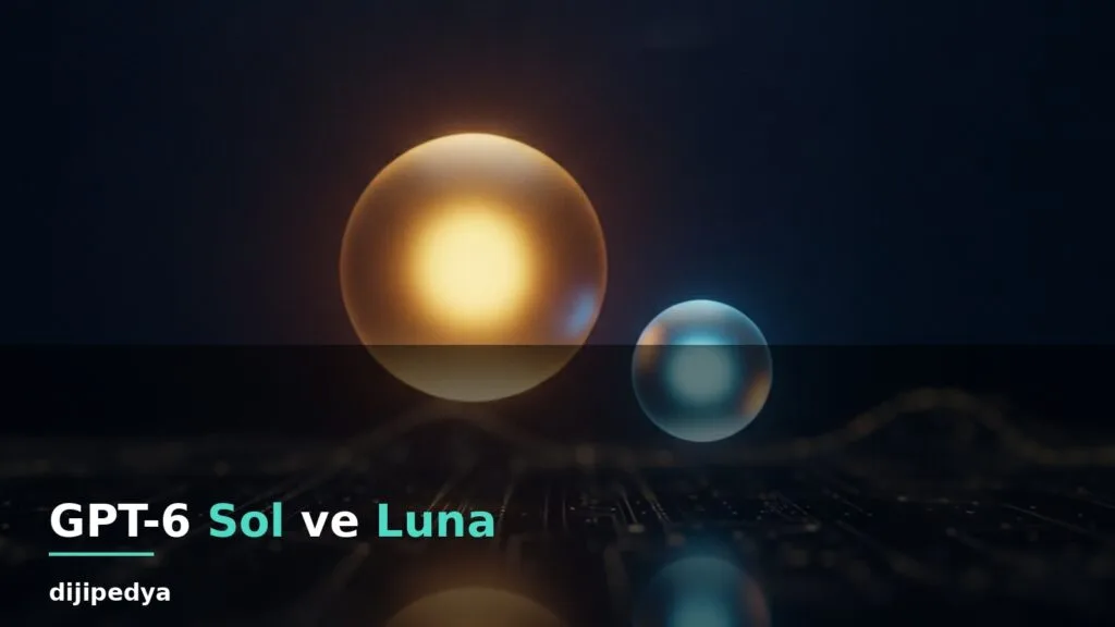 GPT-6 Sol ve Luna haberi kapak gorseli, iki farkli boyutta parlak kure