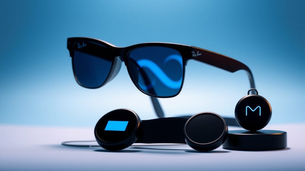 Meta Connect 2026'da tanıtılan Ray-Ban Meta yapay zeka gözlüğü, Meta VR Glasses ve anahtarlık boyutundaki Muse cihazı