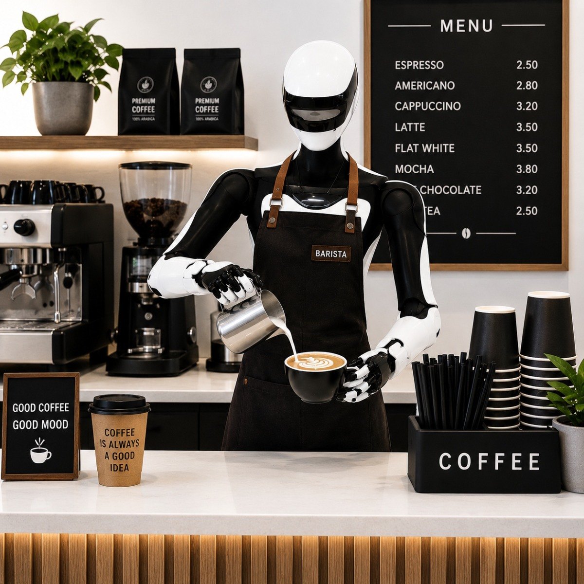 RoboBarista yazılımıyla kahve hazırlayan insansı robot barista