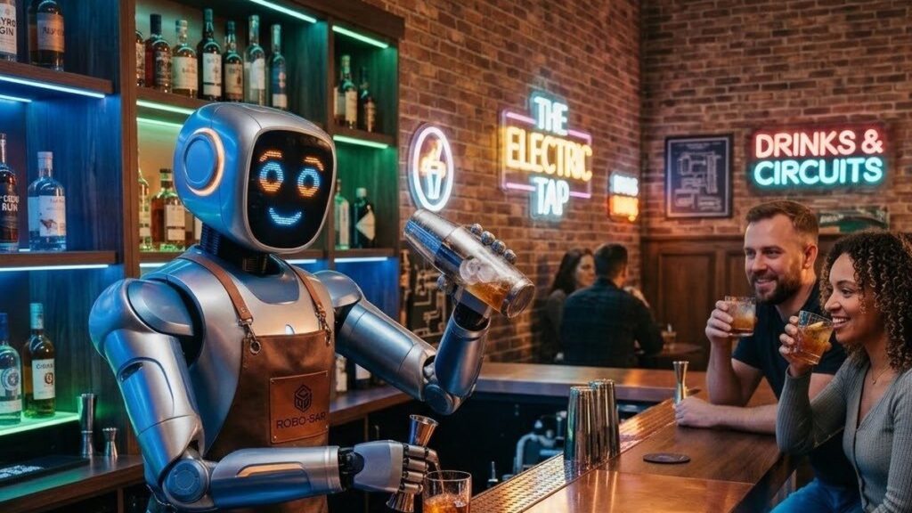 Barda kokteyl hazırlayan robot barmen