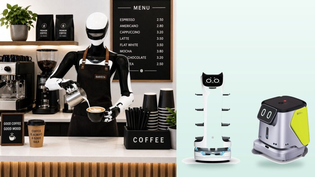 Robot barista ve robot garsonla çalışan kafe