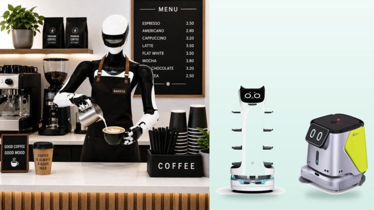 Robot barista ve robot garsonla çalışan kafe