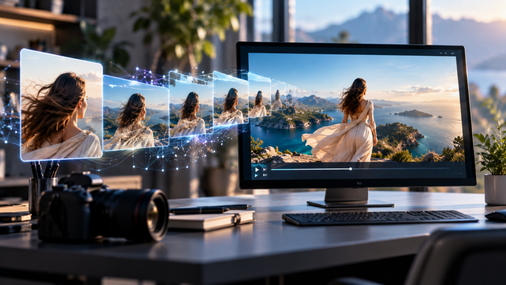 FLUX 3 Max yapay zekâ video üretim modelini temsil eden görselden videoya üretim sahnesi – Dijipedya