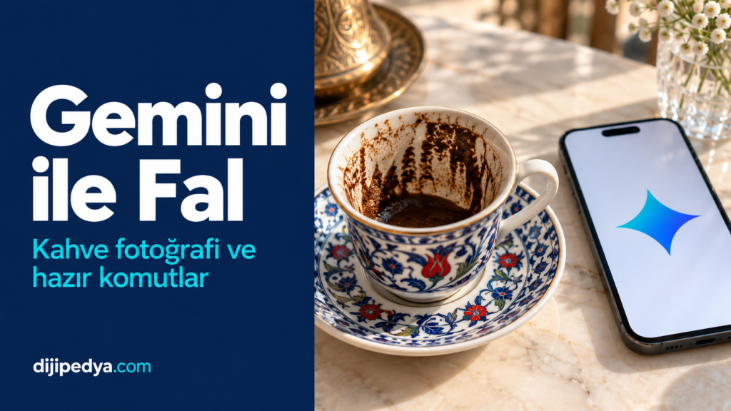 Kahve telveli Türk kahvesi fincanı ve Gemini simgeli telefon