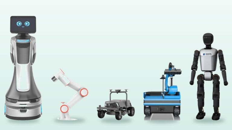 Business robots: reception robot, cobot, robotic mower, unloading robot and humanoid