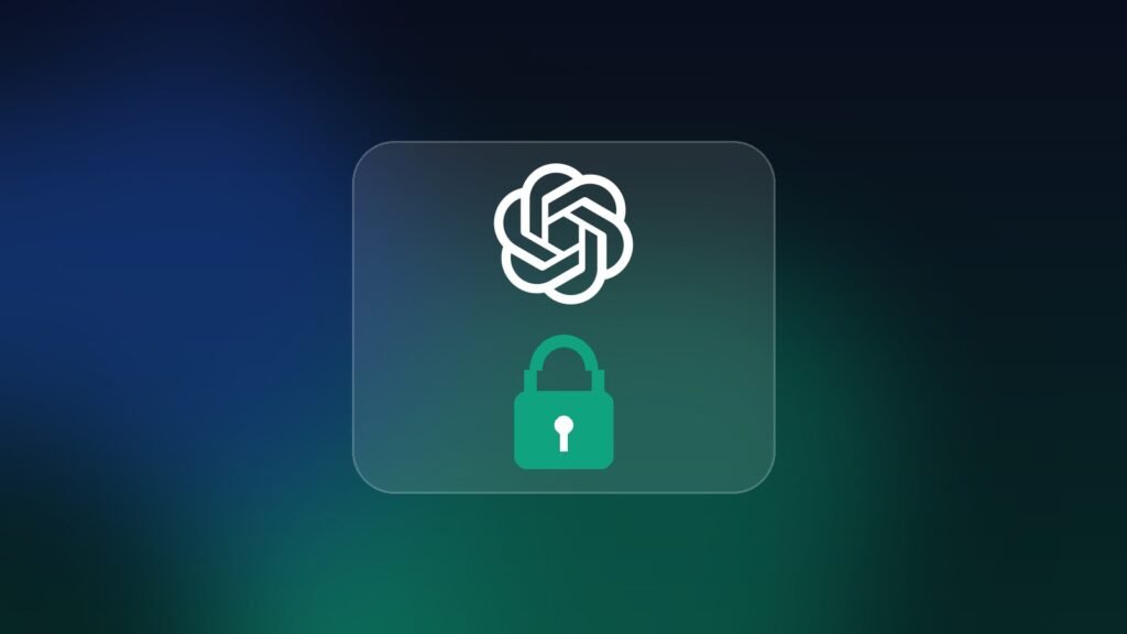 Koyu yeşil zemin üzerinde OpenAI logosu ve kilit simgesi