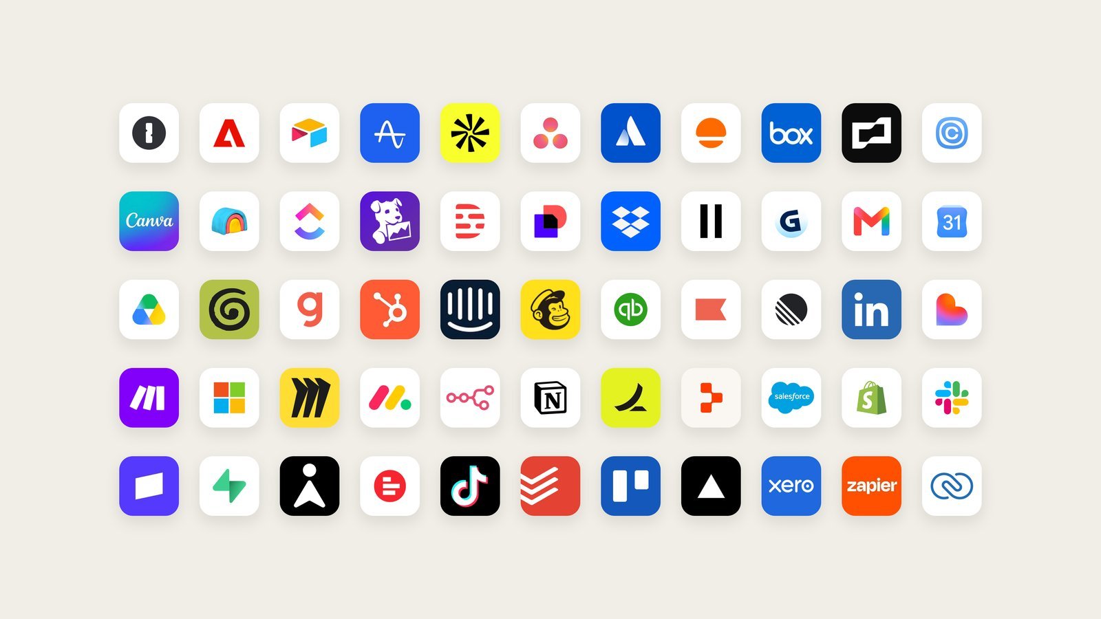 Claude Duet ile çalışan uygulamaların logoları: Gmail, Slack, Canva, Shopify, Notion, HubSpot ve diğerleri
