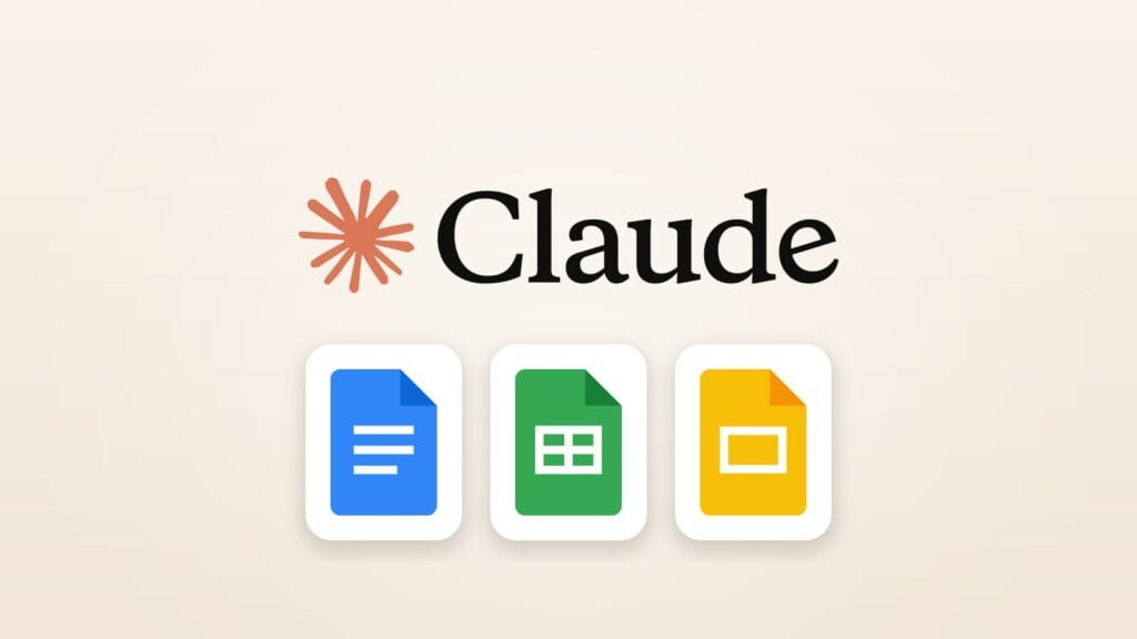 Claude logosu ve Google Docs, Sheets, Slides simgeleri