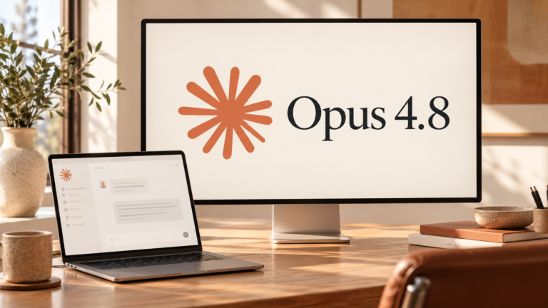 Claude logosu ve Opus 4.8 model adının yer aldığı sade tanıtım ekranı