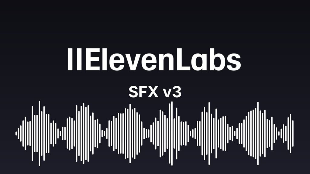 ElevenLabs logosu ve SFX v3 yazısı, ses dalgası