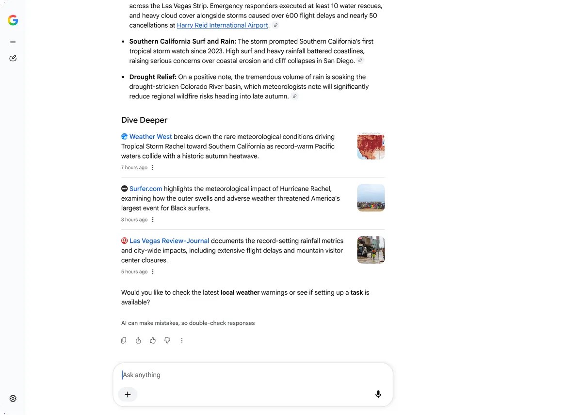 Google AI yanıtlarının sonunda küçük görselli ilgili makale bağlantıları