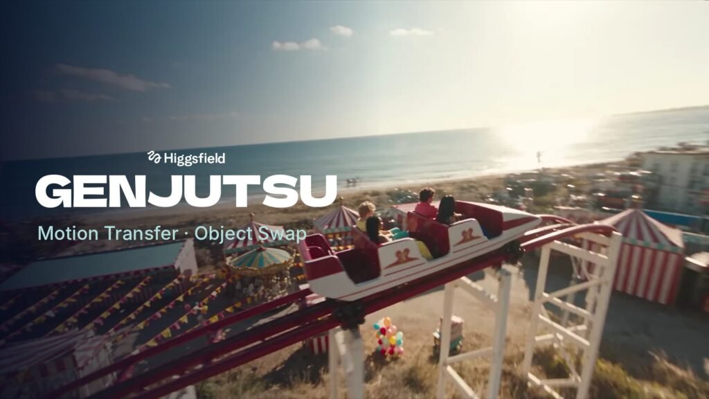 Higgsfield Genjutsu logosu ve lunapark sahnesi