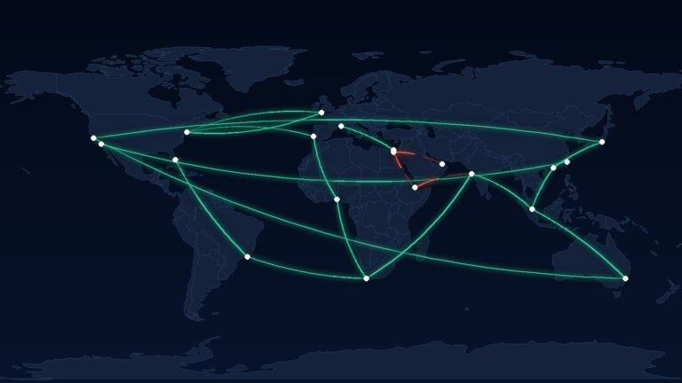 Dünya haritası üzerinde denizaltı internet kablolarını ve kopan hatları gösteren temsili illüstrasyon