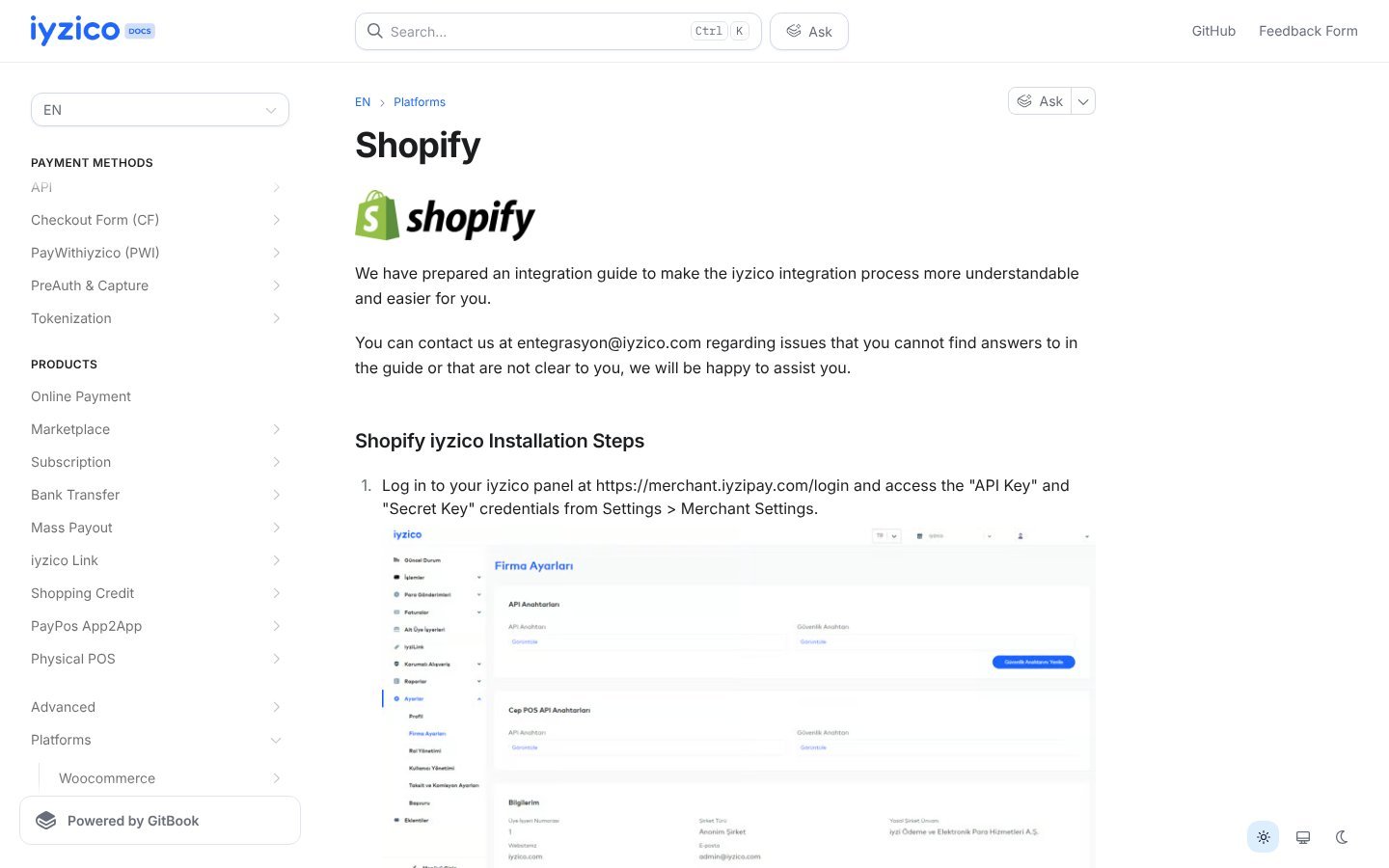 iyzico dokümantasyonunda Shopify entegrasyon adımları