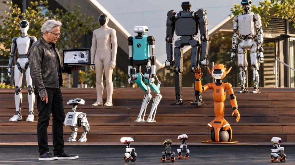 Jensen Huang, Nvidia robotları ve minik Microduck robotlarıyla sahnede
