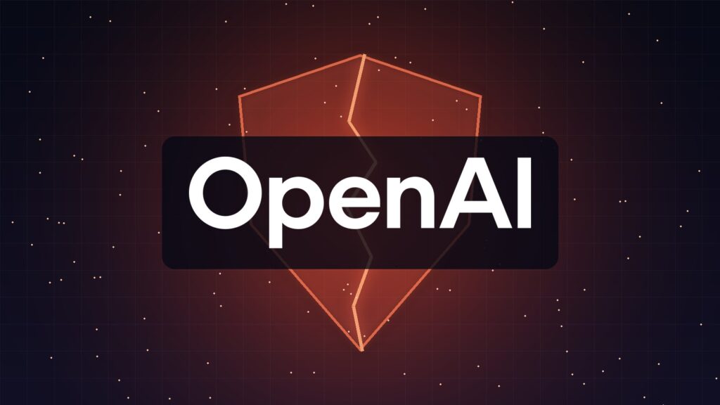 OpenAI logosu ve çatlak güvenlik kalkanı