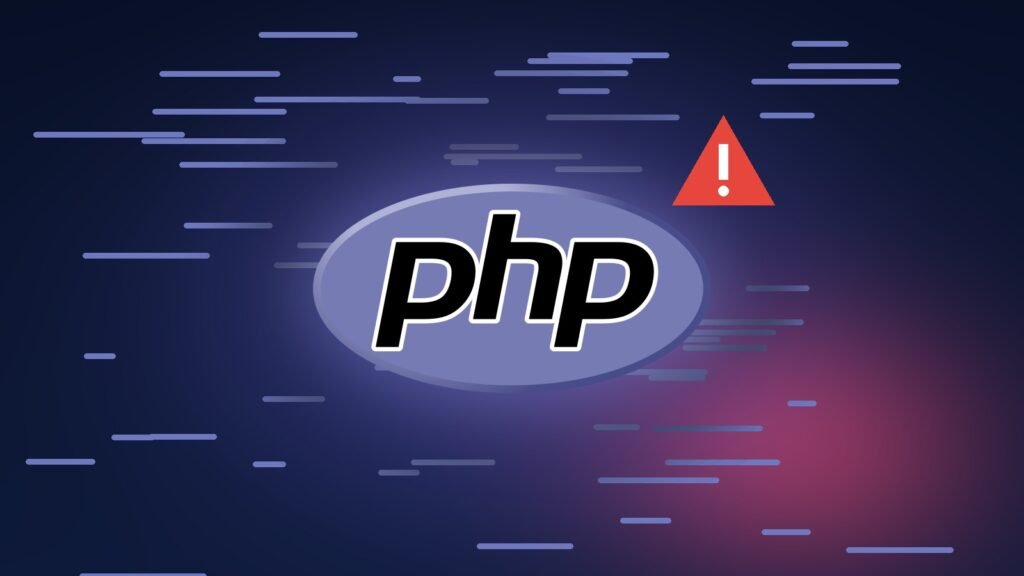 PHP logosu ve uyarı işareti; PHP kritik güvenlik açığı temsili görseli