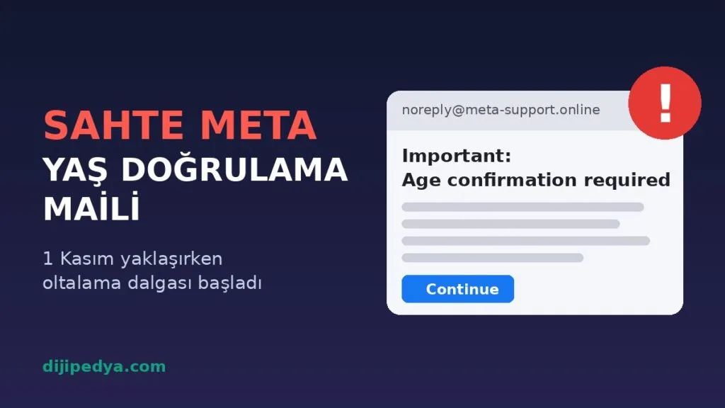Sahte Meta yaş doğrulama maili örneği