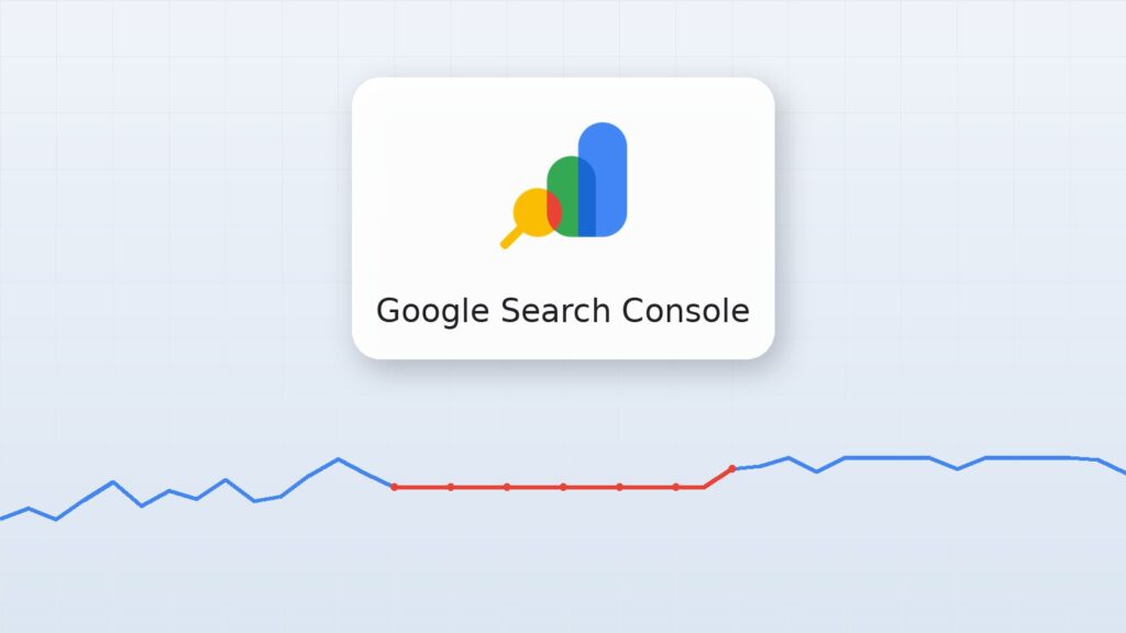 Google Search Console logosu ve veri gecikmesini gösteren grafik