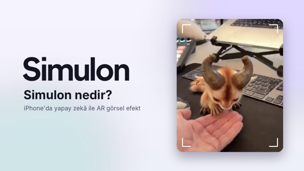Simulon ile masaya yerleştirilen boynuzlu yapay zekâ karakteri avuca uzanıyor